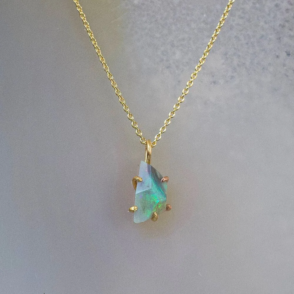 Australian Opal Small Stone Pendant with a Yellow Gold Cable Chain