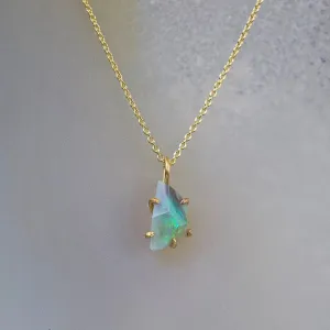 Australian Opal Small Stone Pendant with a Yellow Gold Cable Chain