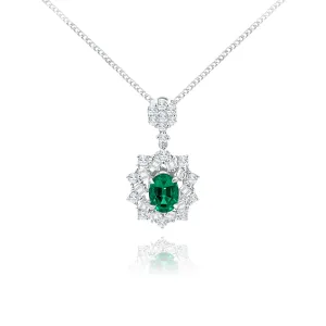 Baguette cut & Brillia cut Diamonds with Oval cut Emerald "Emily" Pendant