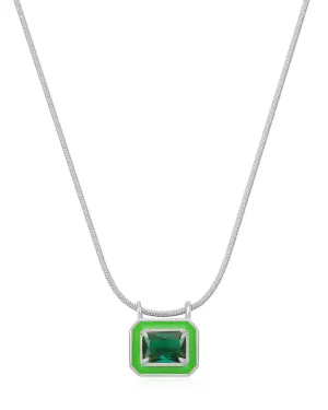 Bezel Pendant Necklace - Bright Green - Silver | Plated Silver