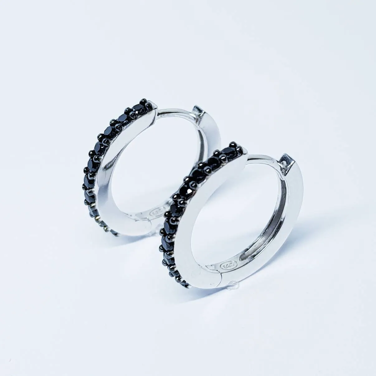 Black hoop earrings, small hoop earrings, silver hoop earrings, black diamond earrings, bridesmaid earrings