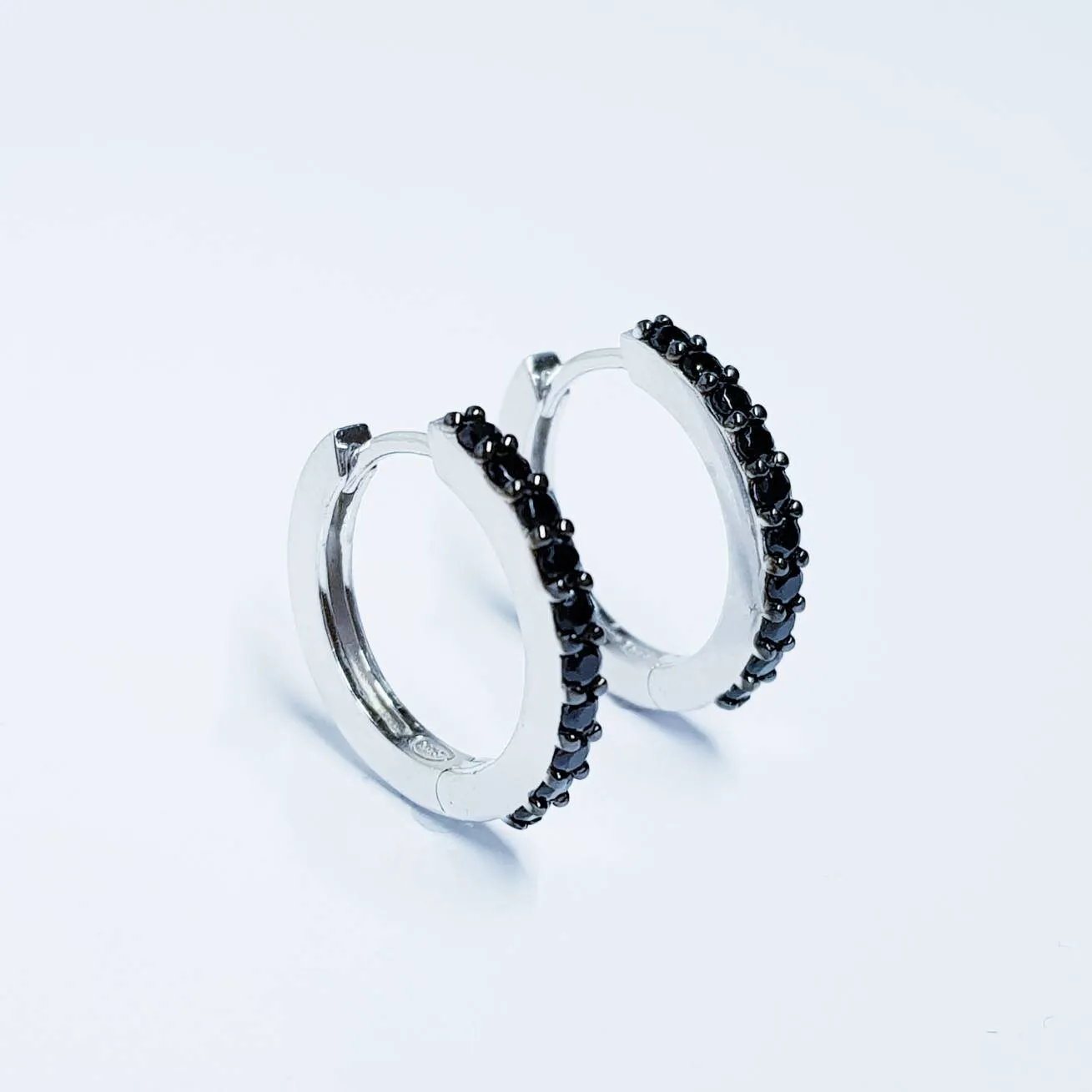 Black hoop earrings, small hoop earrings, silver hoop earrings, black diamond earrings, bridesmaid earrings