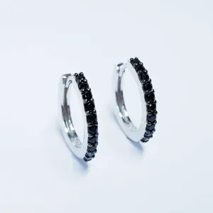 Black hoop earrings, small hoop earrings, silver hoop earrings, black diamond earrings, bridesmaid earrings