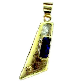 Blue Green Artistic Boulder Opal 9k Pendant