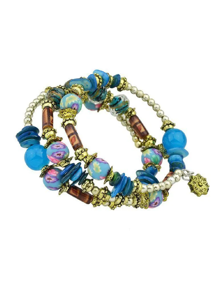 Blue Handmade Beaded Winding Bracelet