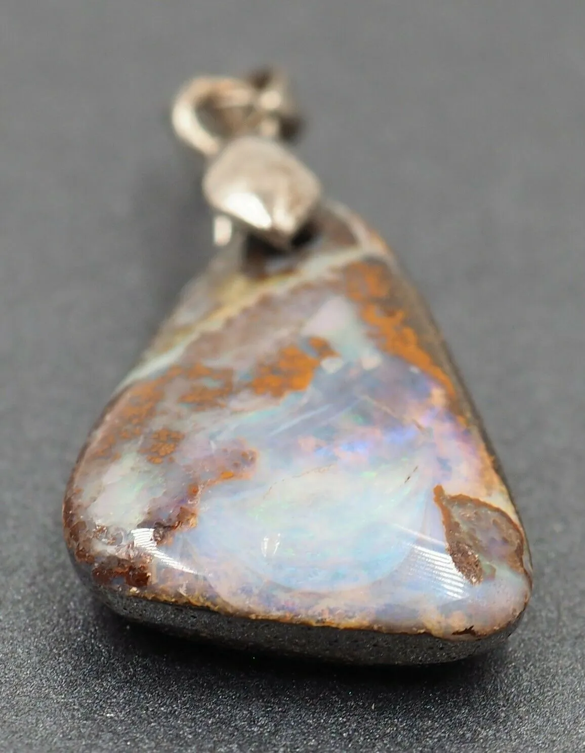 Boulder 18ct White Gold Plated Opal Pendant with Flashes of Blue & Purple