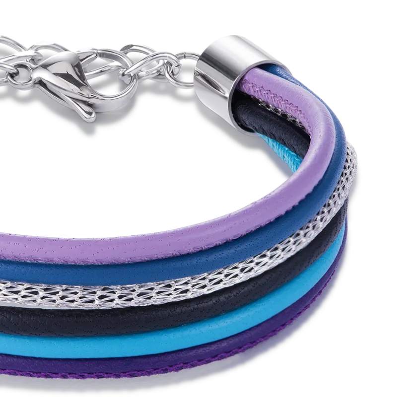 Bracelet Multirow Nappa Leather & Mesh blue-purple