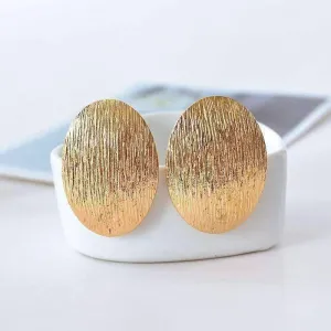 Brushed Gold Oval Disk Clip-On Earrings for Women