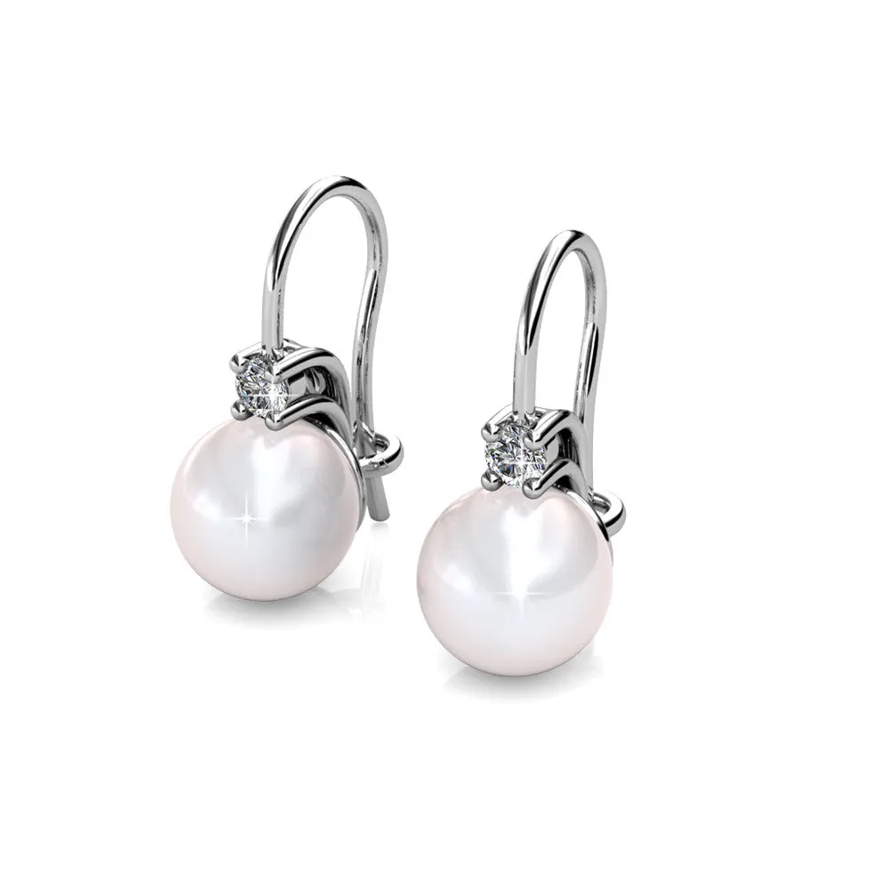 Cassie 18k White Gold Freshwater Pearl Drop Earrings with Swarovski Crystals