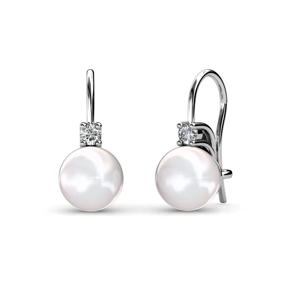 Cassie 18k White Gold Freshwater Pearl Drop Earrings with Swarovski Crystals