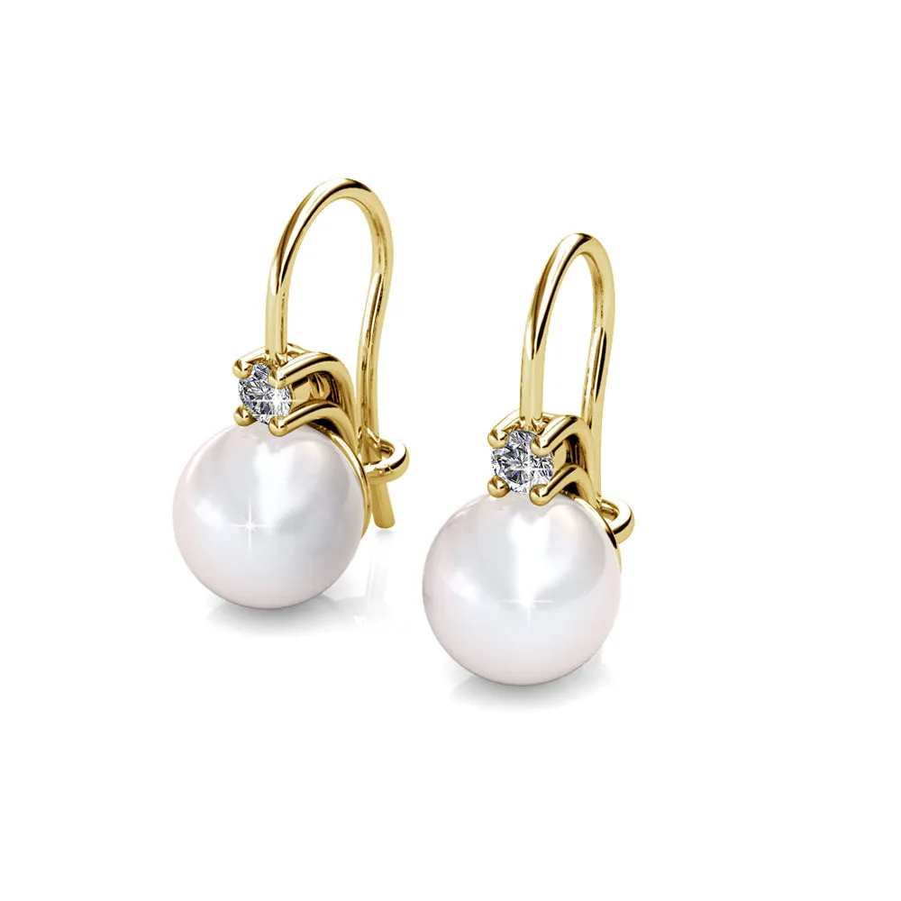 Cassie 18k White Gold Freshwater Pearl Drop Earrings with Swarovski Crystals