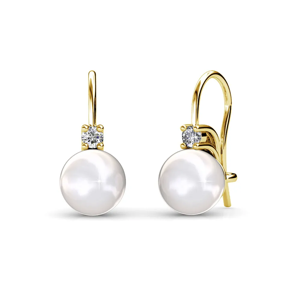 Cassie 18k White Gold Freshwater Pearl Drop Earrings with Swarovski Crystals