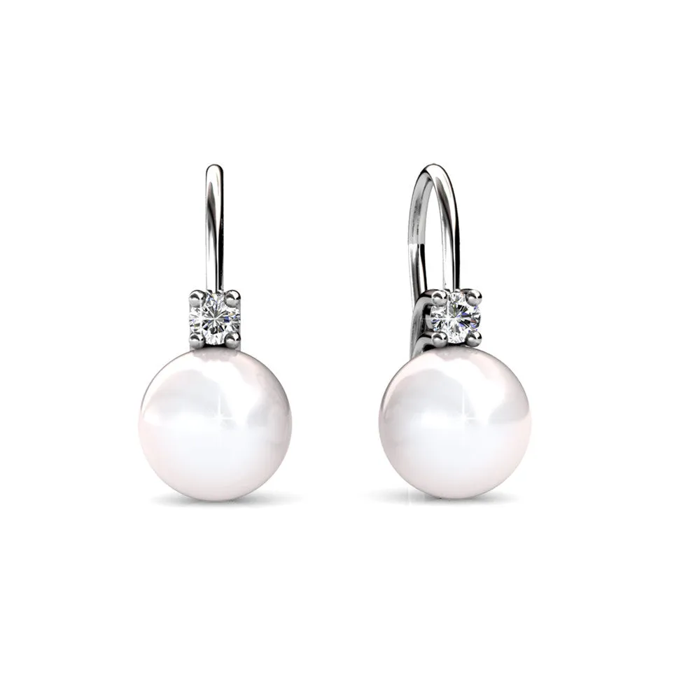 Cassie 18k White Gold Freshwater Pearl Drop Earrings with Swarovski Crystals