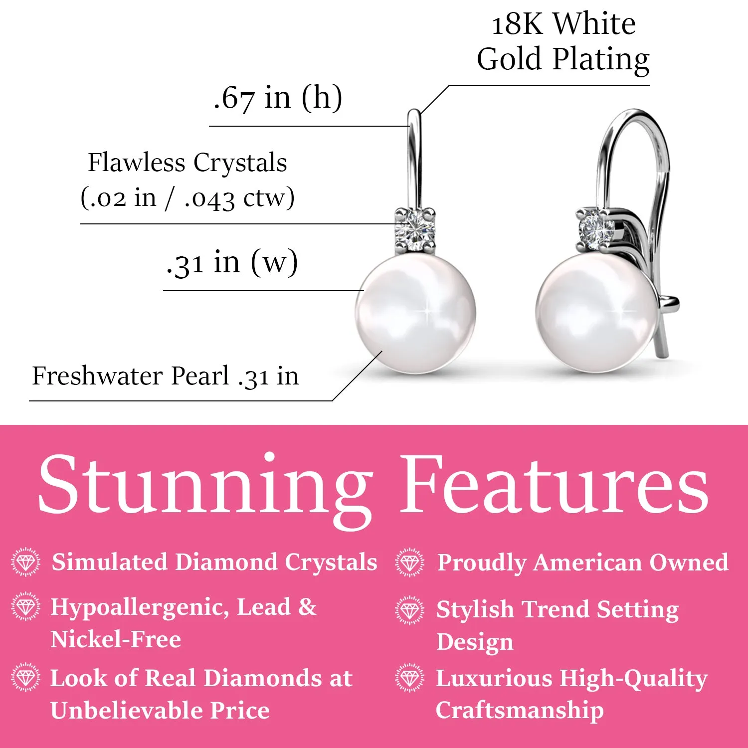 Cassie 18k White Gold Freshwater Pearl Drop Earrings with Swarovski Crystals