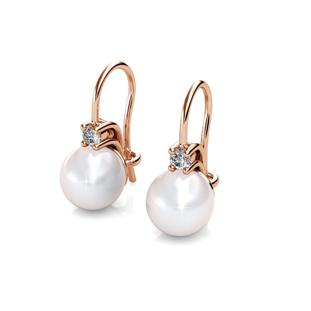 Cassie 18k White Gold Freshwater Pearl Drop Earrings with Swarovski Crystals