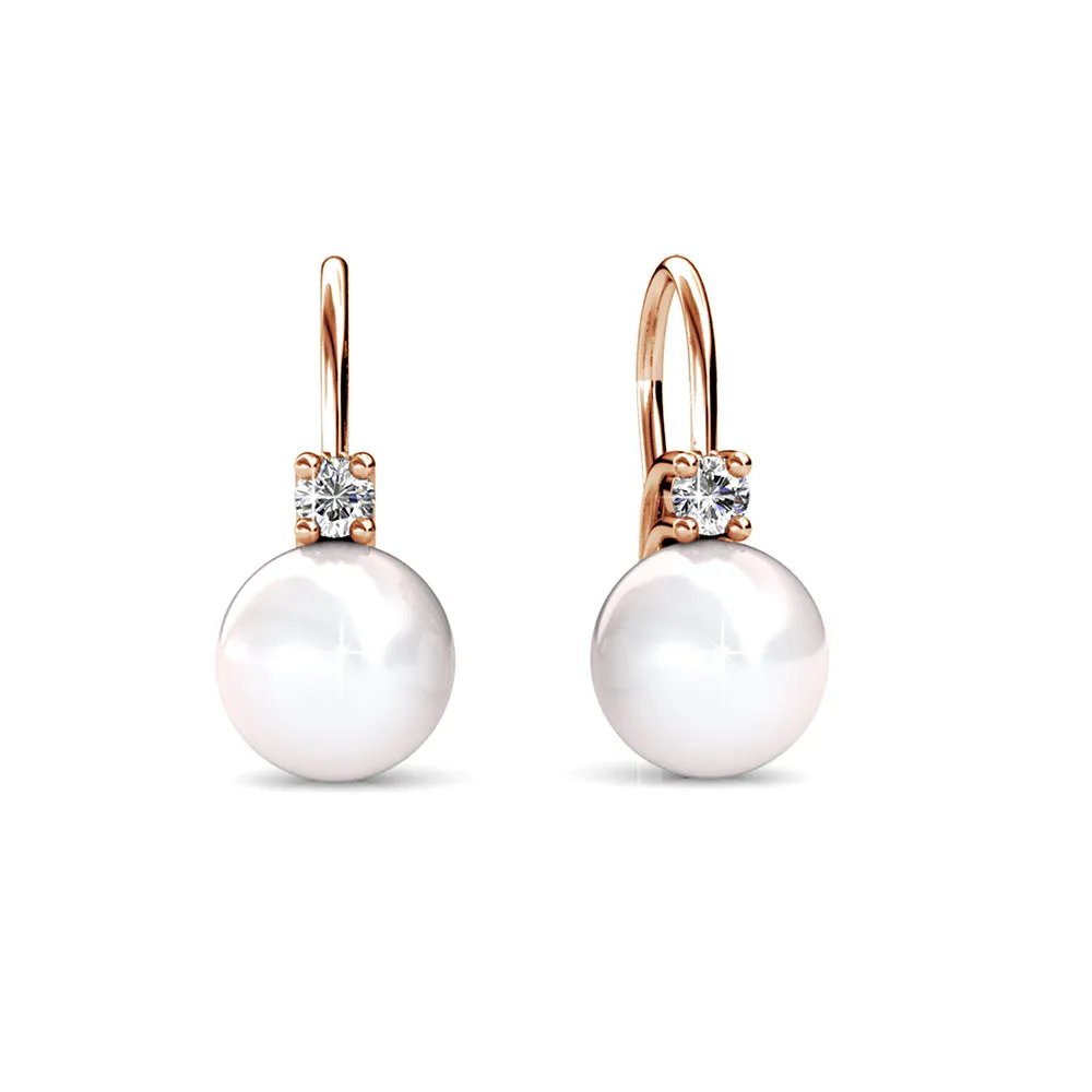 Cassie 18k White Gold Freshwater Pearl Drop Earrings with Swarovski Crystals