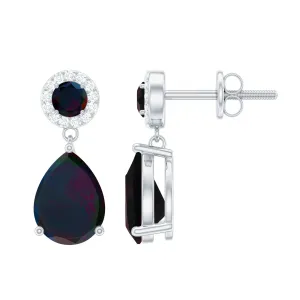 Classic Black Opal and Diamond Bridal Drop Earrings