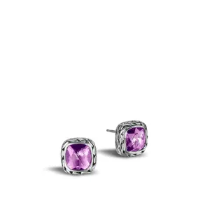 Classic Chain Silver Amethyst Stud Earrings