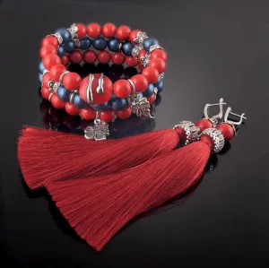 Coral Bracelets and Brush Earrings