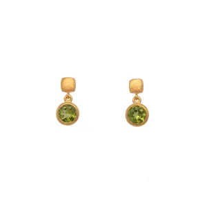 Cube Round Bezel Peridot 24K Gold Vermeil Earrings