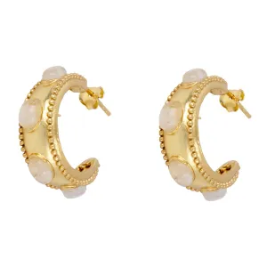 Daphne White Moonstone Hoop Earrings