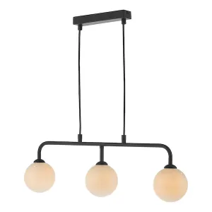 Dar Feya 3 Light Bar Pendant Matt Black Opal Glass