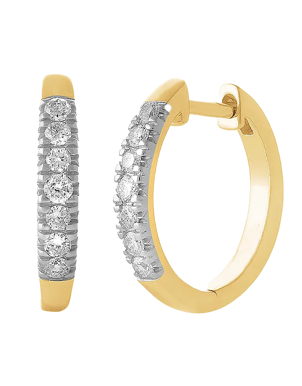 Diamond Earrings - 10ct Yellow Gold Diamond Set Hoop Earrings - 784160