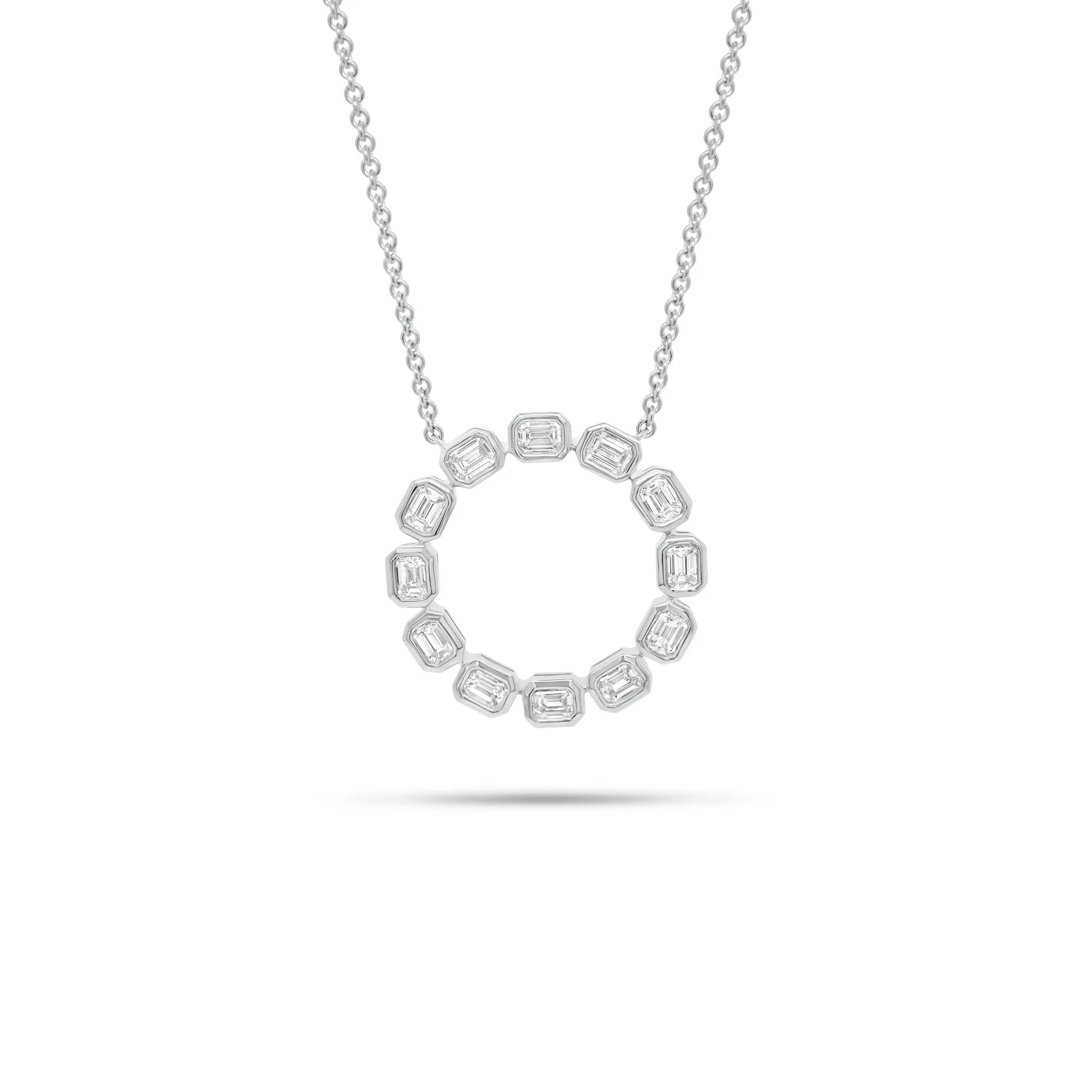 Emerald-Cut Diamond Circle Pendant Necklace