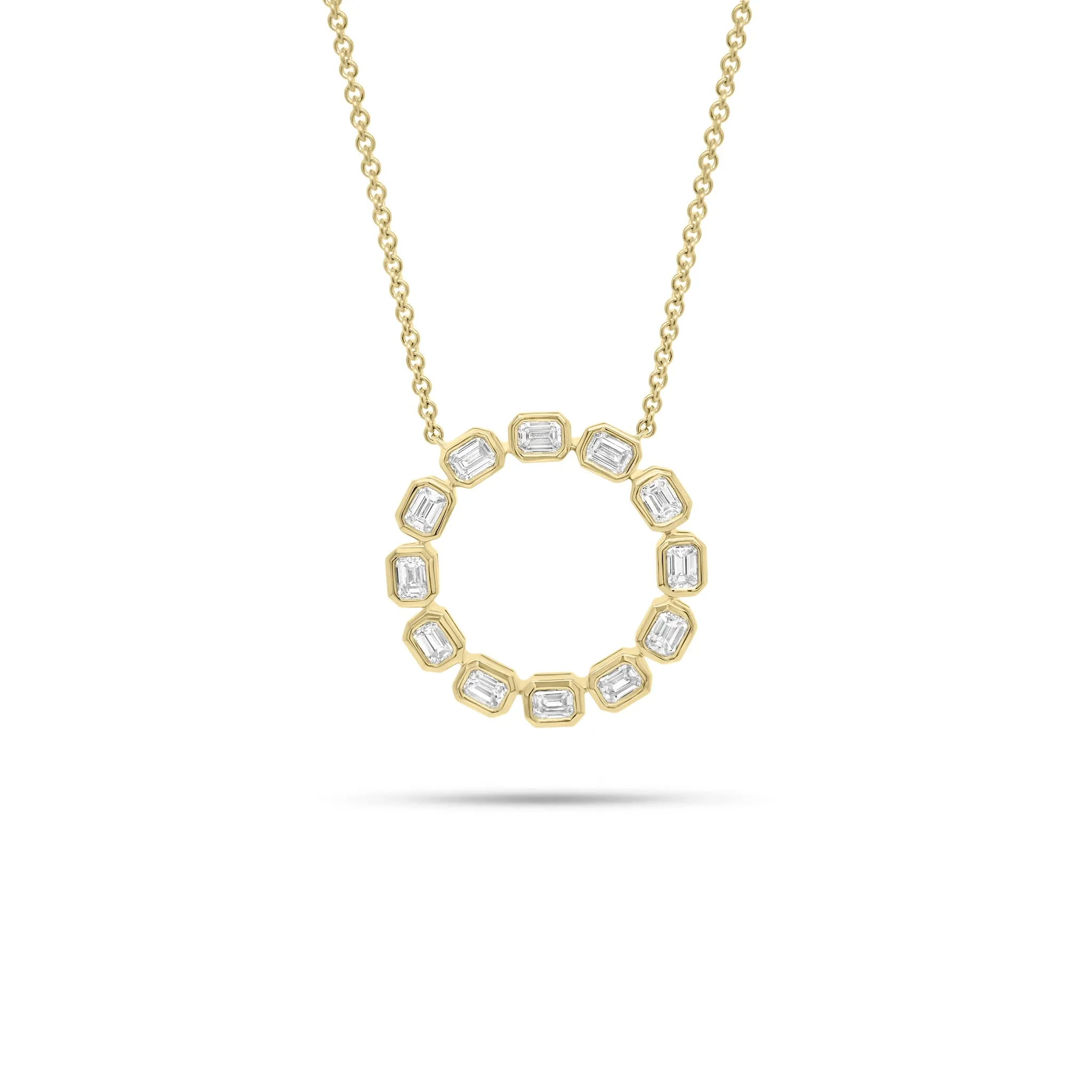 Emerald-Cut Diamond Circle Pendant Necklace