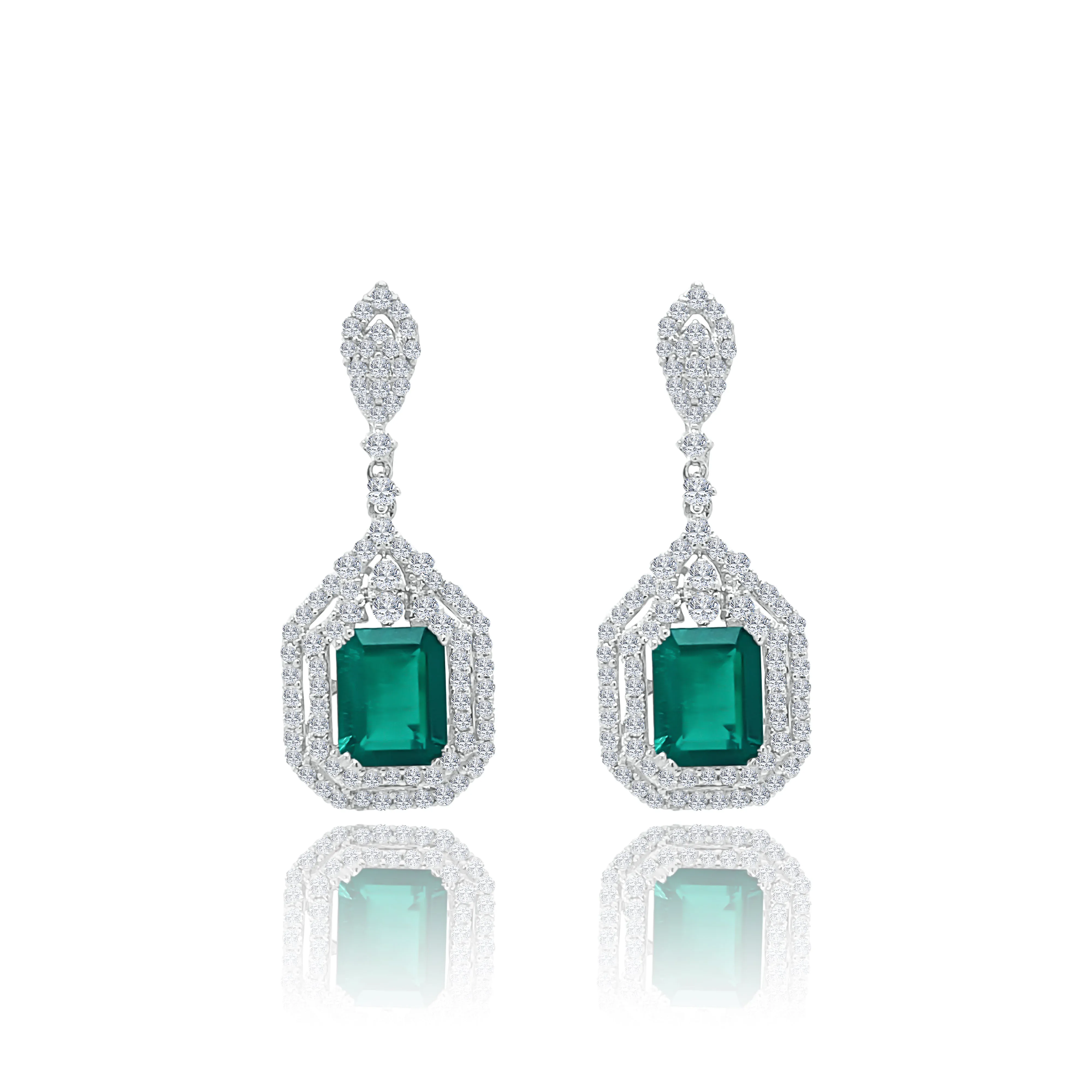 Emerald cut emerald & Diamonds "Francis" Earrings