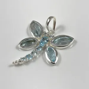 Faceted Blue Topaz Dragonfly Pendant