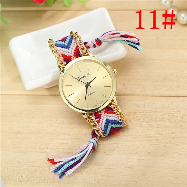 Fashion Geneva Watches Women Quartz Watches Multicolor Friendship Watch Braided Rope Bracelet Watch