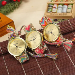 Fashion Geneva Watches Women Quartz Watches Multicolor Friendship Watch Braided Rope Bracelet Watch