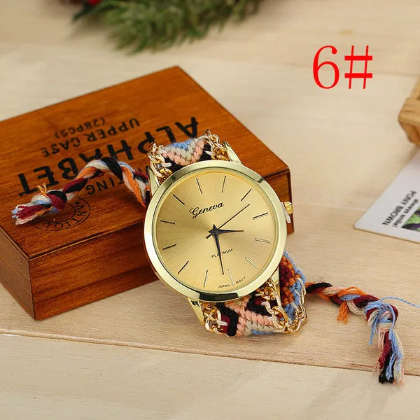 Fashion Geneva Watches Women Quartz Watches Multicolor Friendship Watch Braided Rope Bracelet Watch