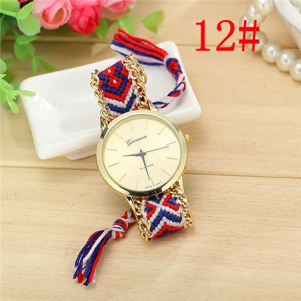 Fashion Geneva Watches Women Quartz Watches Multicolor Friendship Watch Braided Rope Bracelet Watch