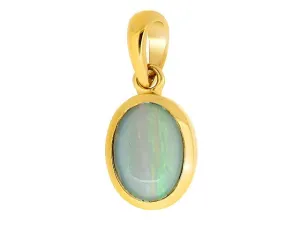 Gelb 9ct Gold 0,69 KT Opal Oval Cabochon Einzelner Stein Anhänger an Kette