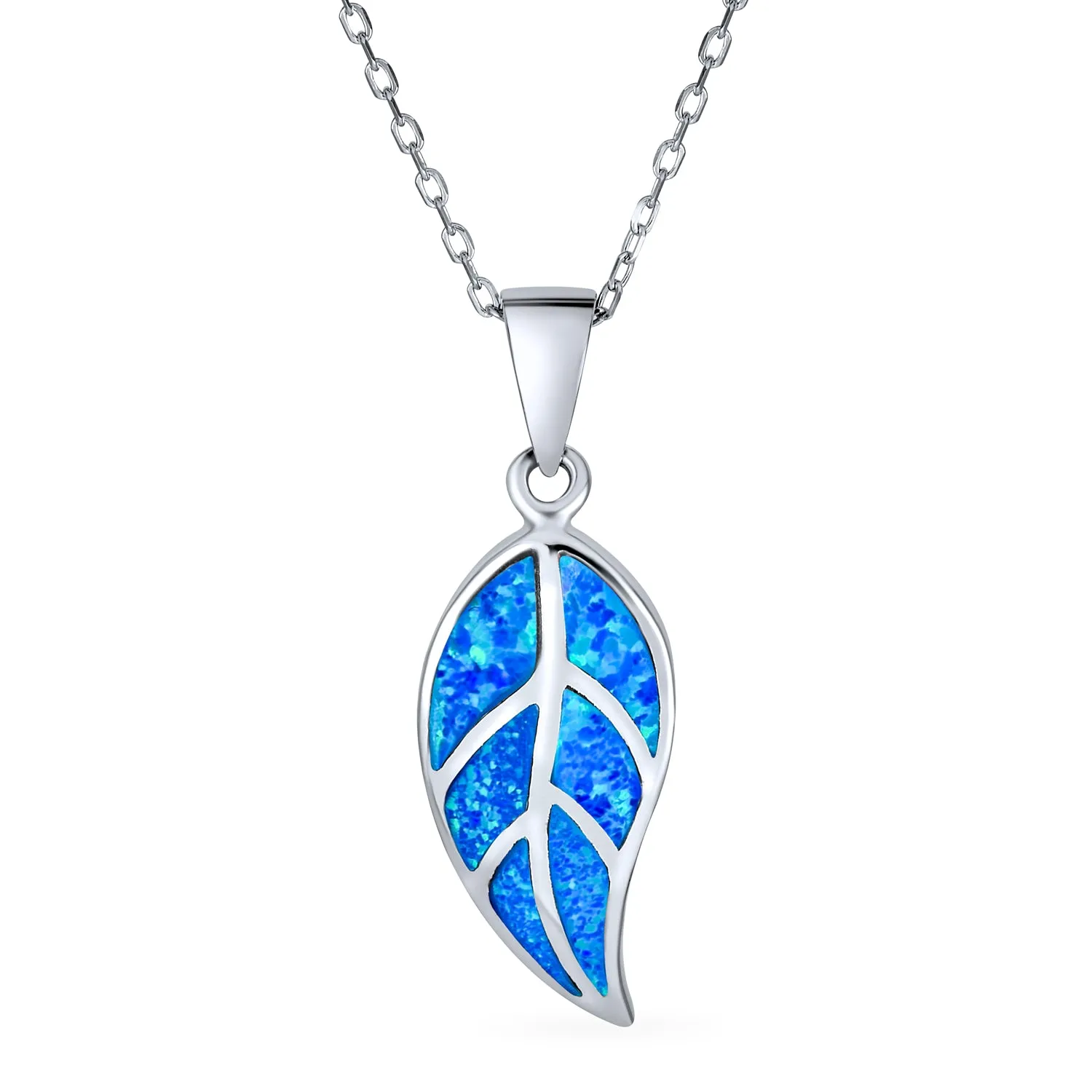 Gemstone Blue Brown Fire Opal Leaf Pendant Necklace Sterling Silver Jewelry