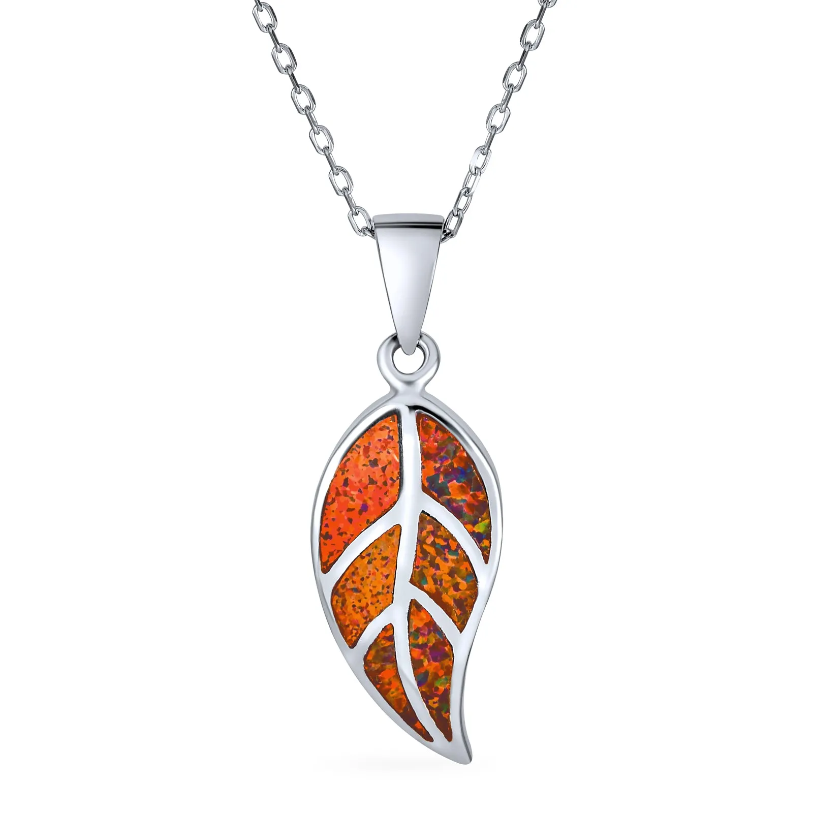 Gemstone Blue Brown Fire Opal Leaf Pendant Necklace Sterling Silver Jewelry