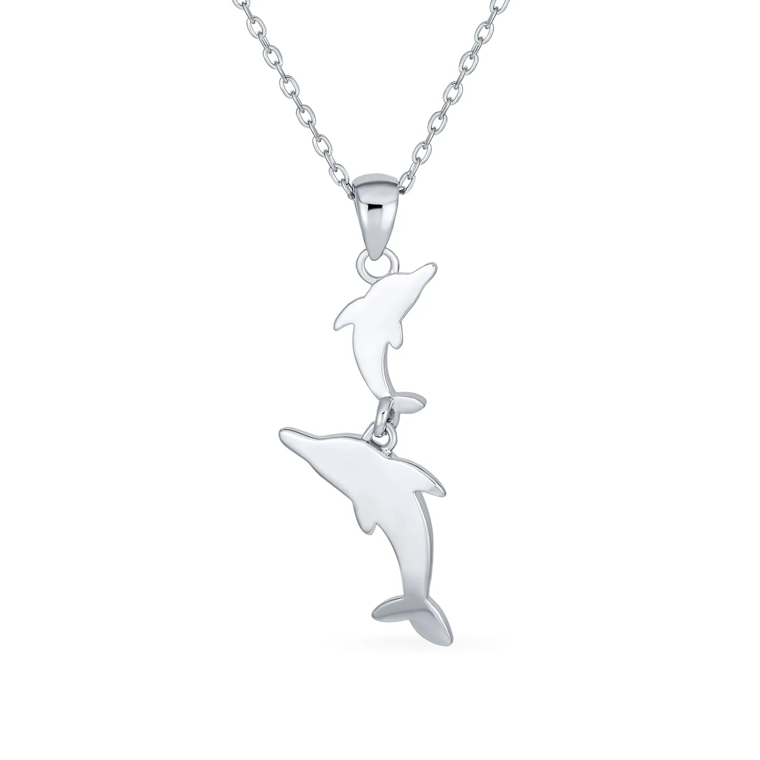 Gemstone Blue Opal Nautical Pendant Necklace with Dolphins in Sterling Silver