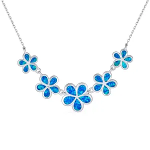 Gemstone Blue Opal Plumeria Pendant Necklace Sterling Silver October Birthstone