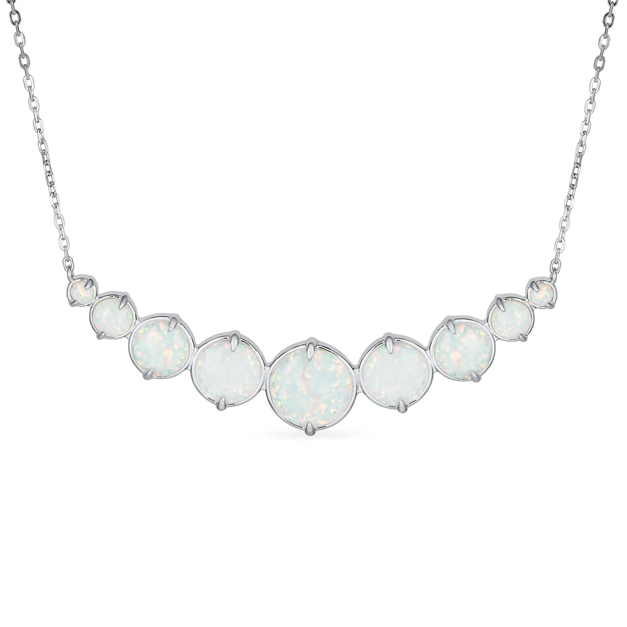 Gemstone Statement Pendant Necklace with White Created Opal in Sterling Silver