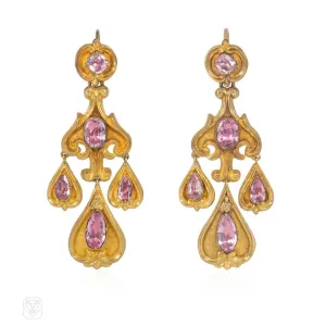 Georgian gold and pink topaz girandole earrings