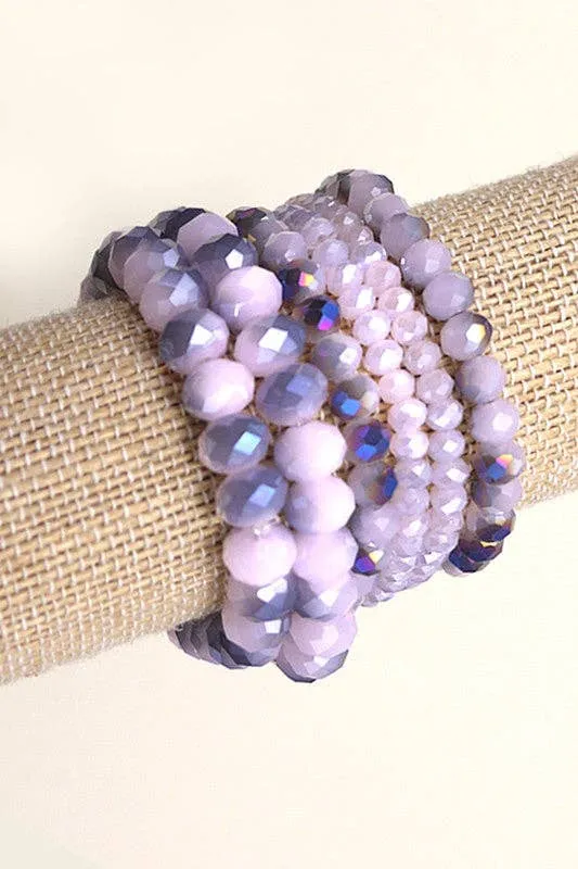 GLASS BEADED STRETCH BRACELET SET | 51B3032706: LAVENDER