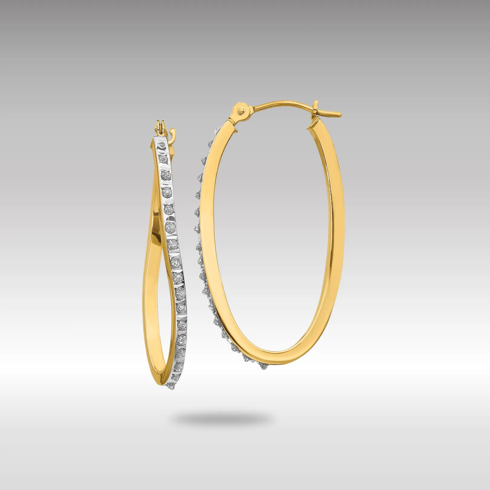 Gold Diamond Fascination Twist Hinged Hoop Earrings - Model DF225