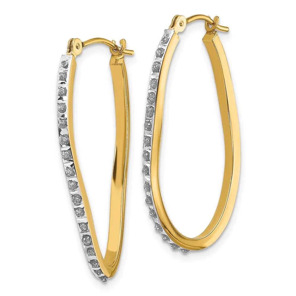 Gold Diamond Fascination Twist Hinged Hoop Earrings - Model DF225