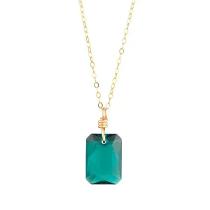 Gold Filled 16mm Emerald Green Crystal Pendant Necklace