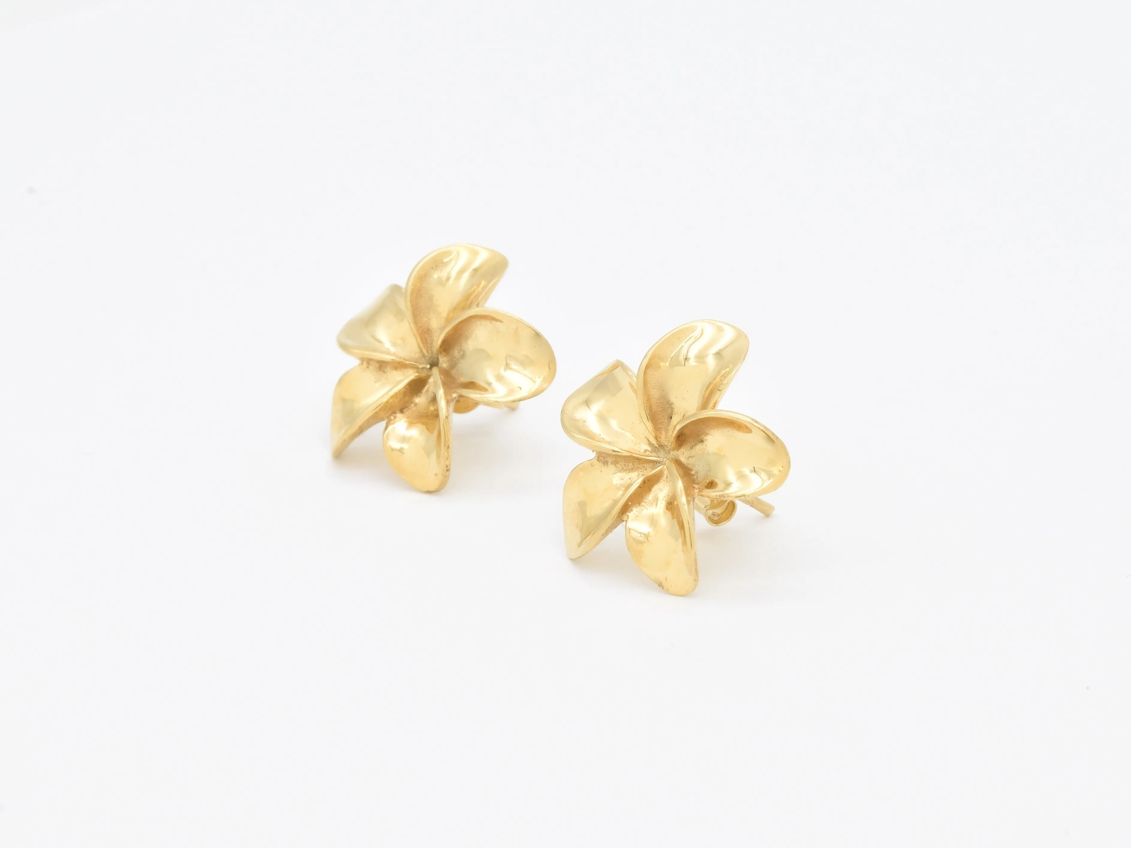 Gold Flower Earrings - Large Plumeria Studs - Hawaiian Summer Earrings