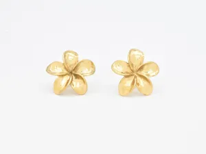 Gold Flower Earrings - Large Plumeria Studs - Hawaiian Summer Earrings