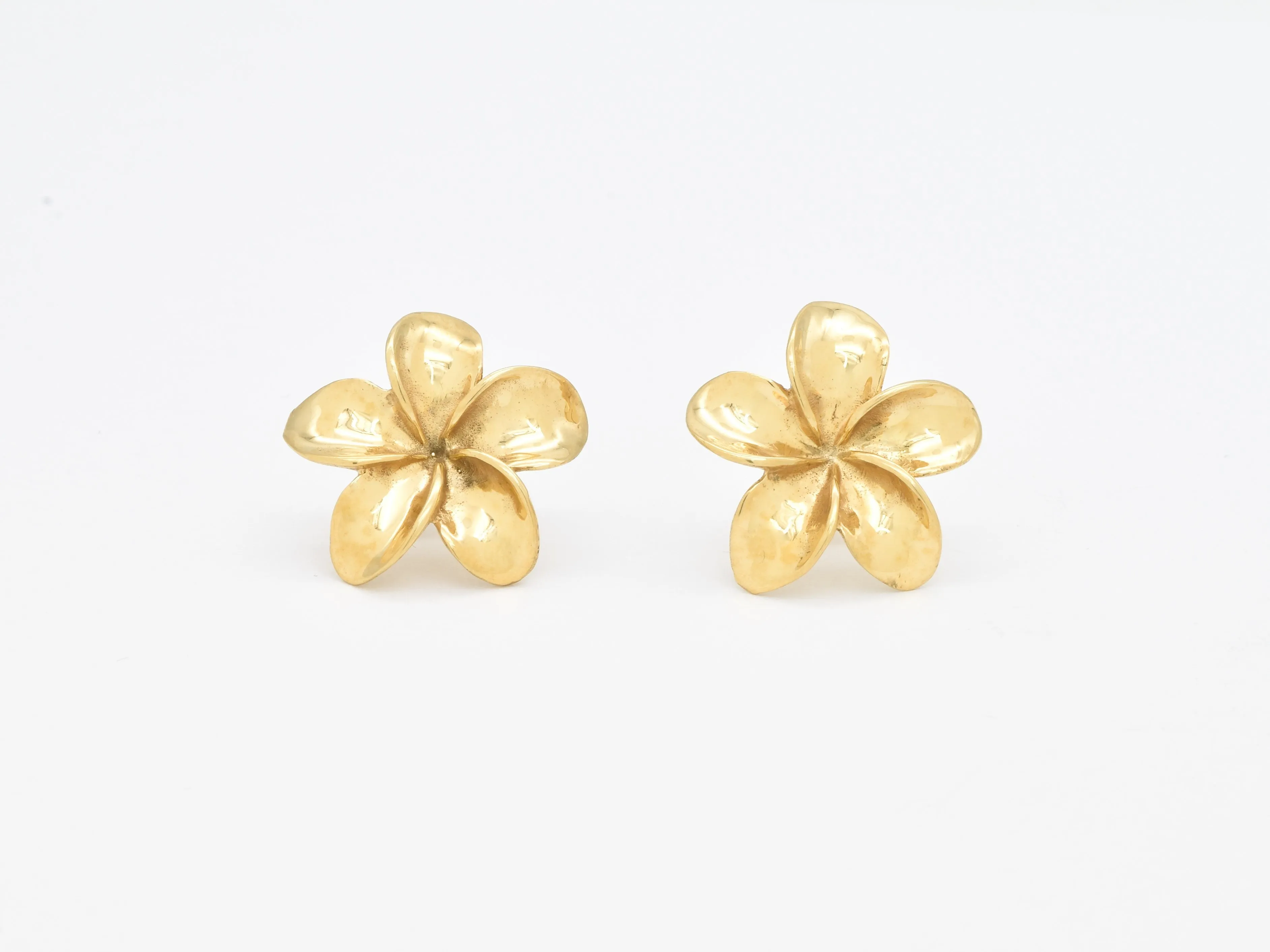 Gold Flower Earrings - Large Plumeria Studs - Hawaiian Summer Earrings