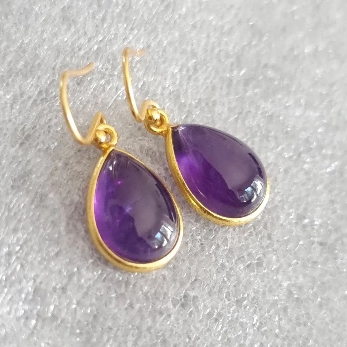 Gold Plated 925 Silver Teardrop Amethyst Earrings, E94A